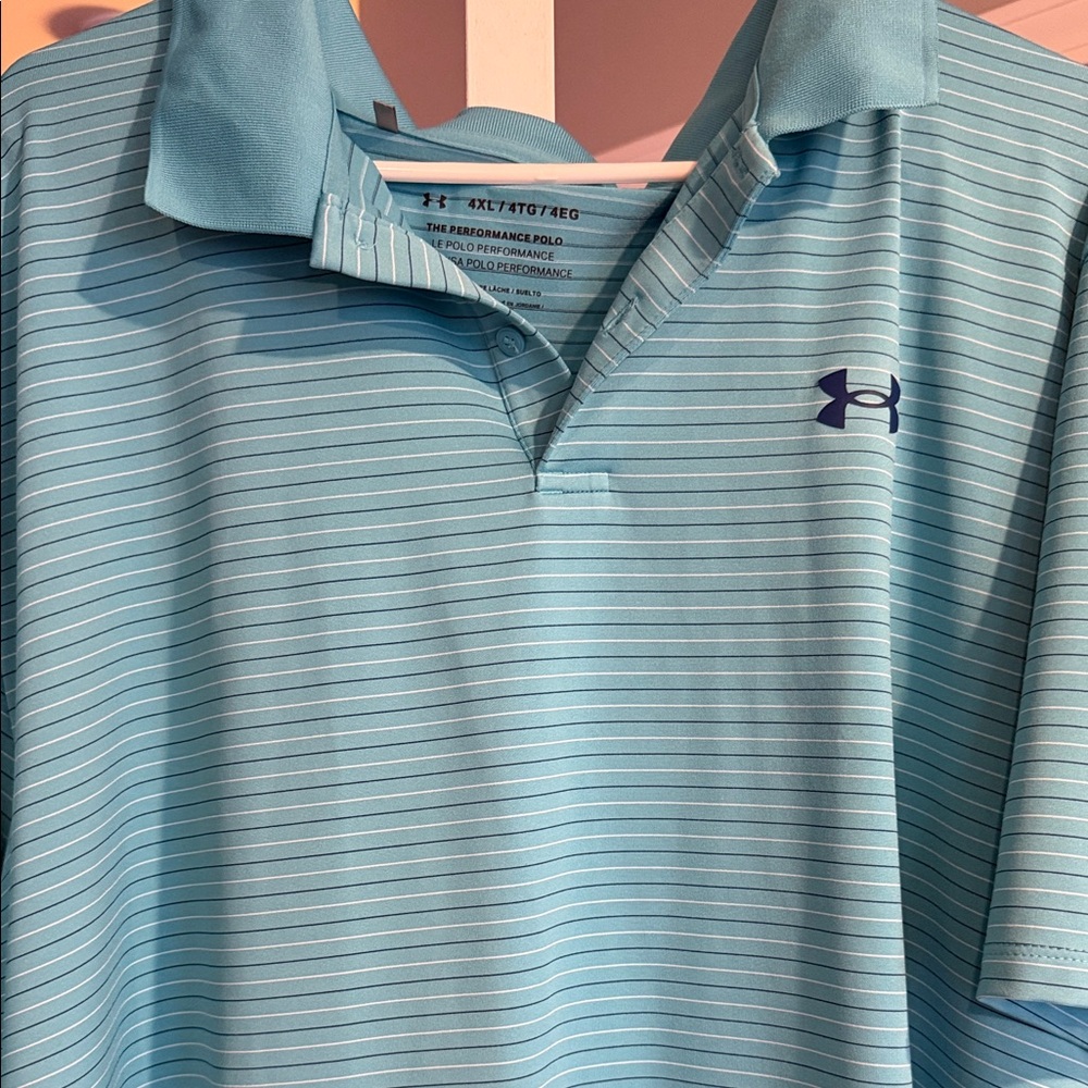 Men’s 4XL Under Armour Men's Aqua Striped Polo - Picture 2 of 2
